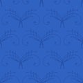 Elegant navy blue thin line damask seamless pattern on blue. Thin line decoration.