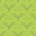 Elegant navy blue thin line damask seamless pattern on green.