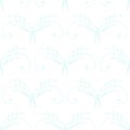 Elegant pastel blue thin line damask seamless pattern on white. Royalty Free Stock Photo