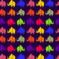 Abstract seamless pattern with elephants on violet