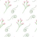 Abstract seamless pattern with flowering twigs and curly decorative elements in trendy soft shades