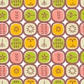 Abstract seamless pattern of fruits. Retro Scandinavian style.