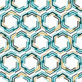 Abstract seamless pattern. Geometric background. Repeated geometry texture. Geometrical teal, orange color printed. Repeating geo Royalty Free Stock Photo