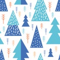 Abstract seamless pattern geometric forest. Simple minimalist trees. Scandinavian style Huge. Cartoon Winter. Vector illustration