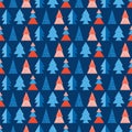 Abstract seamless pattern geometric winter coniferous forest in Scandinavian style. Merry Christmas and Happy New Year. Flat Royalty Free Stock Photo