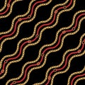 Abstract seamless pattern with gold chains and belts striped by cross on black background