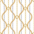 Abstract seamless pattern with gold and silver chains