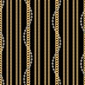 Abstract seamless pattern with gold and silver chains on black background for fabric. Royalty Free Stock Photo