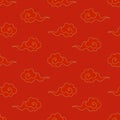 Abstract seamless pattern of Golden clouds on a red background. Chinese traditional ornament. Vintage background in Oriental style Royalty Free Stock Photo