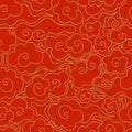 Abstract seamless pattern of Golden clouds on a red background. Chinese traditional ornament. Vintage background in Oriental style Royalty Free Stock Photo