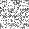 Abstract seamless pattern, graphics. Hand drawn Stylized waves, seashells. Monochrome Vector illustration