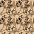 Abstract seamless pattern with gravel and tree branches in doodle style. Random geometric pebble wallpaper. Stone