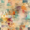 Abstract seamless pattern with grunge patchwork and floral ornament Royalty Free Stock Photo