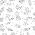 Abstract seamless pattern with hand-drawn sea fish, coloring page Royalty Free Stock Photo