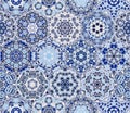 Bright seamless pattern of hexagonal tiles with vintage ornament Royalty Free Stock Photo