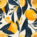 abstract seamless pattern with lemons, circles, dots. Stylized citrus fruit repeated background. Colorful endless print Royalty Free Stock Photo