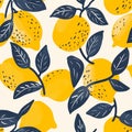 abstract seamless pattern with lemons, circles, dots. Stylized citrus fruit repeated background. Colorful endless print Royalty Free Stock Photo