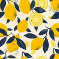 abstract seamless pattern with lemons, circles, dots. Stylized citrus fruit repeated background. Colorful endless print Royalty Free Stock Photo