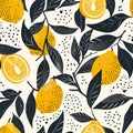 abstract seamless pattern with lemons, circles, dots. Stylized citrus fruit repeated background. Colorful endless print Royalty Free Stock Photo