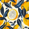 abstract seamless pattern with lemons, circles, dots. Stylized citrus fruit repeated background. Colorful endless print Royalty Free Stock Photo