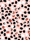 Abstract seamless pattern of leopard spots in black, red, white and pink. Ink and brush. Hand drawn. Royalty Free Stock Photo