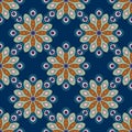 Abstract seamless pattern with mandala flower. Mosaic, tile, polka dot.