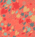 Abstract seamless pattern with many cute details. Decorative doodle background with hearts and flowers