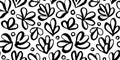 Abstract seamless pattern. Modern Artistic plants, flowers hand drawn with brush on black background. Children drawing