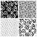 Abstract seamless pattern. Modern Artistic plants, flowers hand drawn with brush on black background. Children drawing