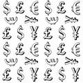 Abstract seamless pattern with money. Vector hand draw illustration. Royalty Free Stock Photo