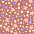 Abstract seamless pattern, multicolored stars and small dots in a chaotic manner. Pastel colors. Textile, wallpaper, cover, print Royalty Free Stock Photo