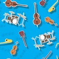 Abstract seamless pattern musical instruments guitar saxophone drum cello double bass, image