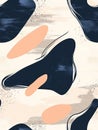 Abstract seamless pattern with navy blue and peach shapes on a beige background Royalty Free Stock Photo