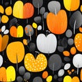 Abstract Seamless Pattern with Orange Yellow and Gray Autumn Leaves on Black Royalty Free Stock Photo