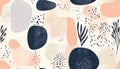 Abstract seamless pattern with organic shapes, dots and branches in soft blue peach beige and white Royalty Free Stock Photo
