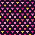 Abstract Seamless Pattern of Pink and Golden Hearts on Dark Back