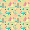Abstract seamless pattern in postmodern Memphis Style on beige