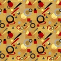 Abstract seamless pattern in postmodern Memphis Style white black red beige Royalty Free Stock Photo