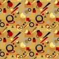 Abstract seamless pattern in postmodern Memphis Style white black red beige