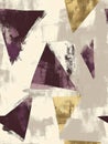 Abstract seamless pattern with purple and gold triangles on a white background with textured brush strokes Royalty Free Stock Photo