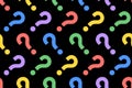 Abstract seamless pattern question marks in rainow colors on a black background