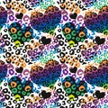 Abstract seamless pattern with rainbow heart and leopard spots.Graffiti vector endless texture Royalty Free Stock Photo