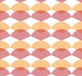 Abstract seamless pattern red and orange fan shape Japanese style. Circular geometric shape with the radial line isolated on whit Royalty Free Stock Photo