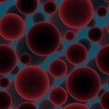 Abstract seamless pattern with red voluminous different balls on azure.