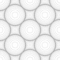 Abstract seamless pattern of rings and dots. Optical illusion of image volume. Geometric texture.