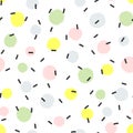 Abstract seamless pattern with round spots of paint and lines drawn by hand. Royalty Free Stock Photo