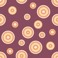 Abstract seamless pattern with round spots in 1970 style. Hippie aesthetic print for T-shirt, fabric, textile. Geometric vector