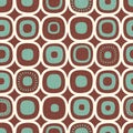 Abstract seamless pattern of rounded squares with random details. Mid-century modern style.