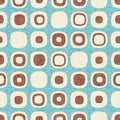 Abstract seamless pattern of rounded squares with random details. Mid-century modern style.