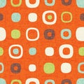 Abstract seamless pattern of rounded squares with random details. Mid-century modern style.